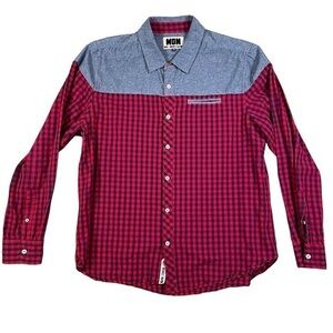 WON Woolf Originals New York Mixed Denim‎ Red Flannel Shirt Men’s Size XXL